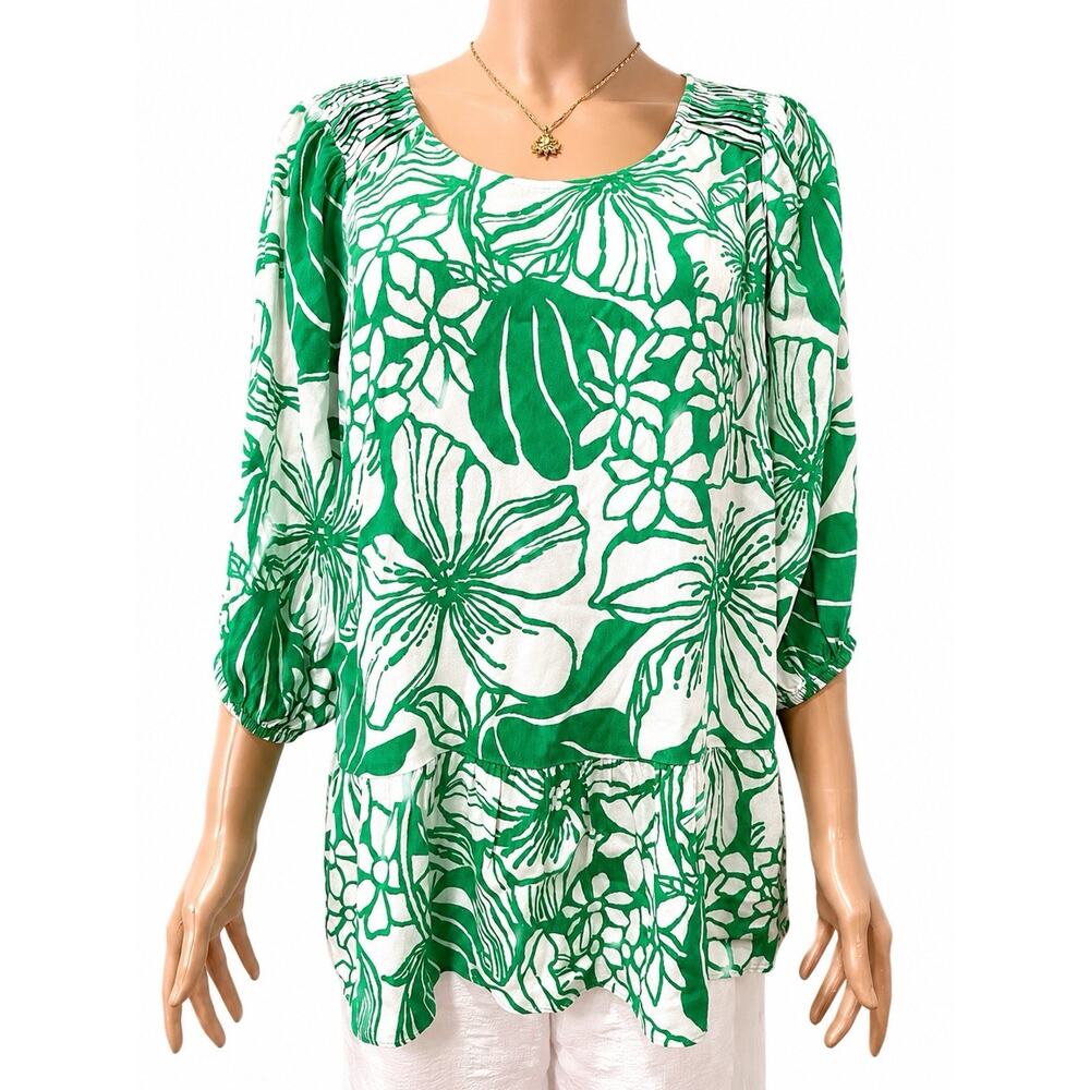 Lilly Pulitzer Aranea Floral Top XL Spearmint Kiss My Tuli 3/4 Sleeve